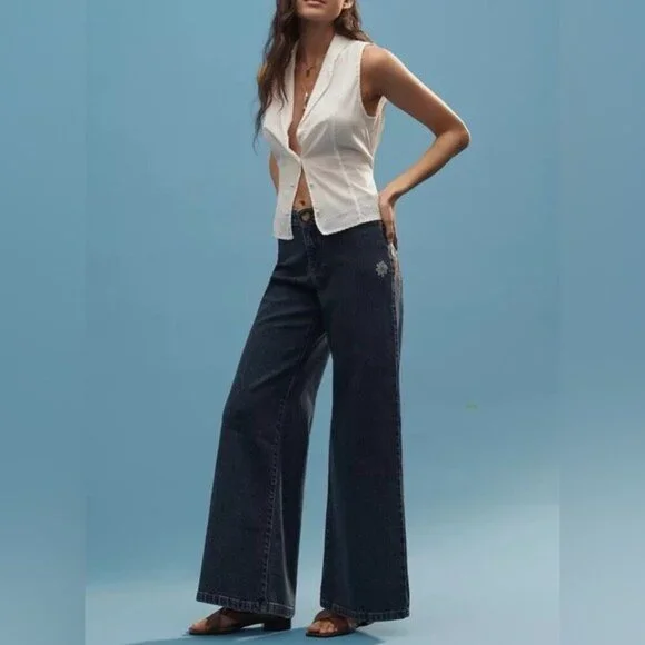 NWT Size 27- Maeve Wide-Leg Jeans Strawberry Embroidered (NWT US$ 158) - Picture 5 of 16